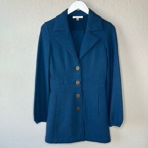 CAbi Teal Blue Aristocrat 100% Merino Wool Mid Length Coat Style #707 Size S